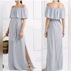 Alice + Olivia Grazi Off The Shoulder Blue White Striped Maxi Dress 8 NO SASH